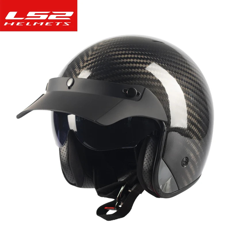 LS2 Retro Motorcycle Helmet 6K Carbon Fiber Half Helmet Glass Fiber Electric Vehicle Helmet LS2 OF6