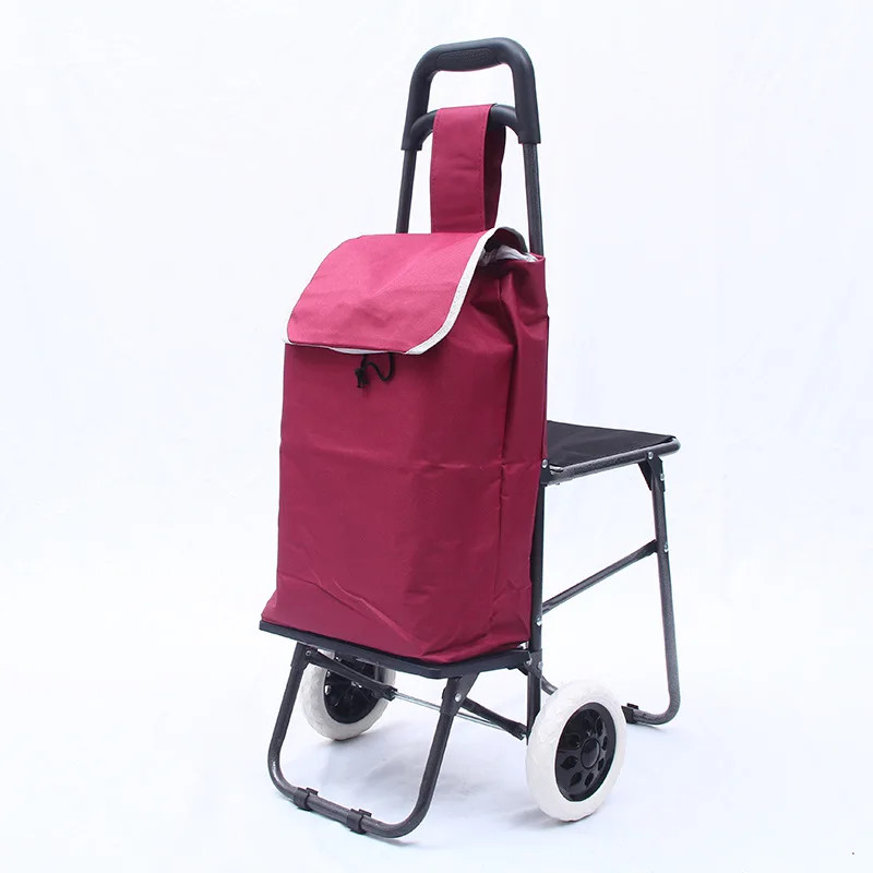 Elderly Shopping Cart with Stool Shopping Cart Folding Household Trolley