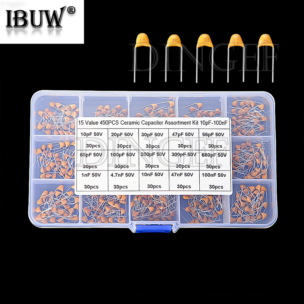 450PCS เสาหินเซรามิคตัวเก็บประจุชุด 10pF - 100NF 50V 10PF 30PF 47PF 56PF 68PF 100PF 200PF 300PF PF 1