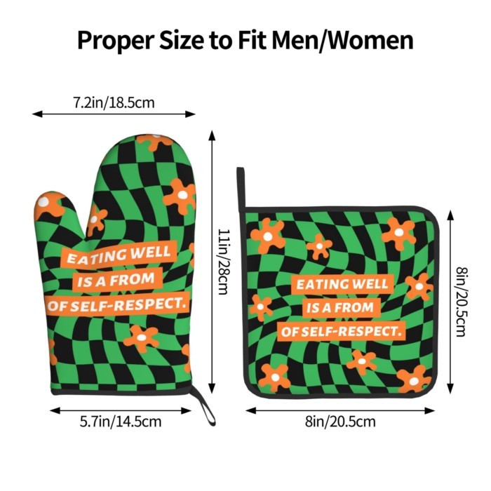EATING WELL ได้มาจาก SELF-RESPECT เตาอบ Mitts & ที่วางหม้อในครัว Potholder Mat สําหรับถุงมือฉนวนกันค