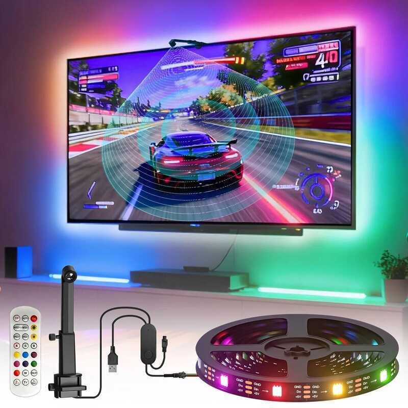 C RGBIC TV Backlight With Camera Color Changing Game Light With Bluetooth App Control Music Synchro
