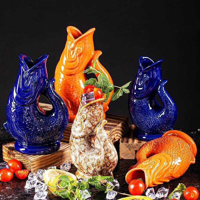 C Hawaii Ceramic Fish Shaped Wine Beer Beverage Mug Wine Mug Ceramic Easter Islander Tiki Mug Creat