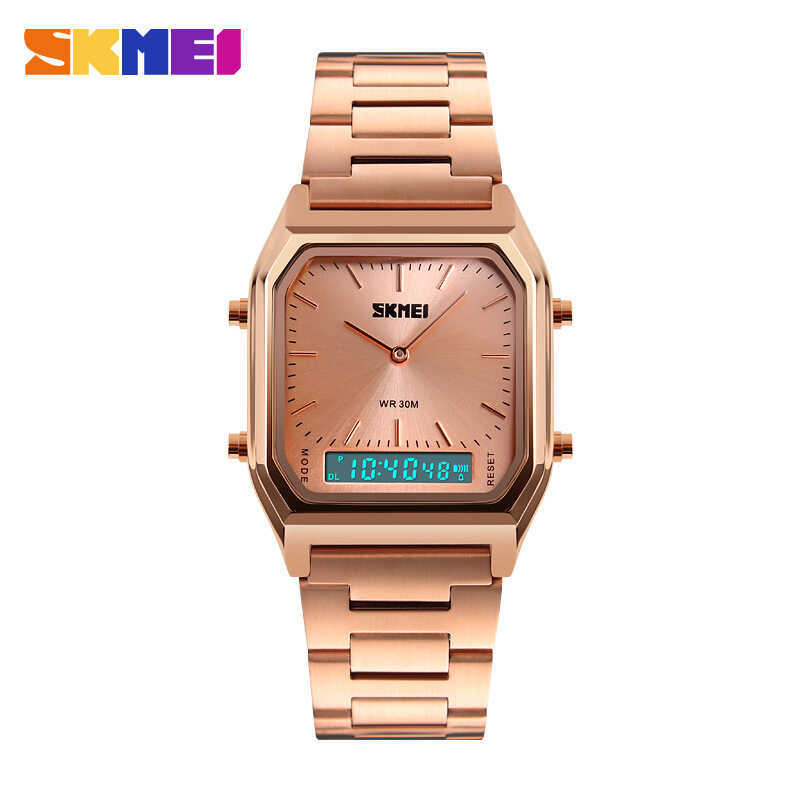 Moment Beauty SKMEI Mens Business Simple Mens Watch Fashion Retro Steel Band Rose Gold Quartz Watch