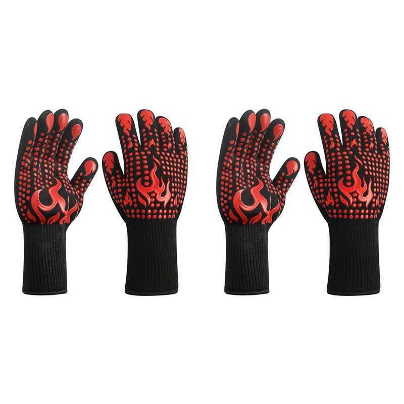 C 4X Anti-Slip Heat-Resistant Barbecue Oven Gloves Fireproof Kitchen Cooking Gloves For High Temper