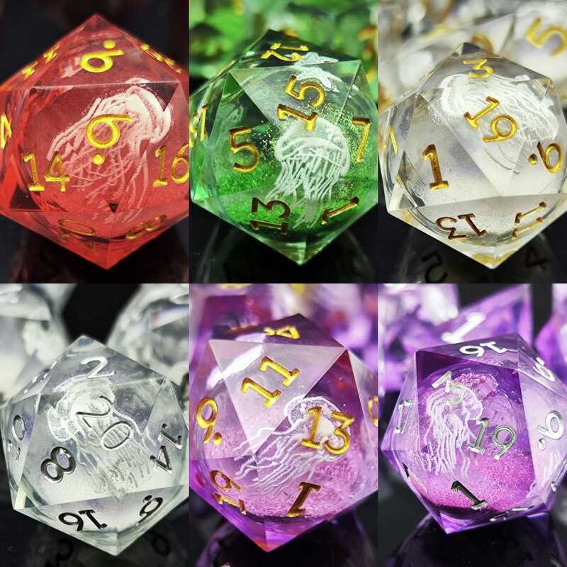 Glitter Dice Jellyfish Cthulhu Running Team DND Dungeons and Dragons Multi-Sided Digital Colours Bod