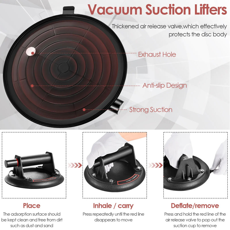 8 inch Vacuum Suction Cup, Glass Lifter, Vacuum Suction Cup Piano with Hand Pump, Suitable for Glas