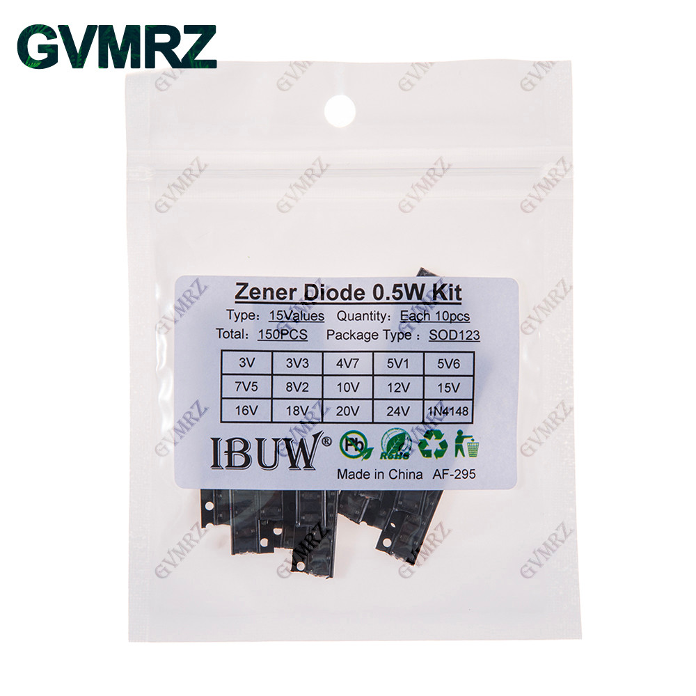150PCS 15 ค่า 0.5W Zener Diode Kit 3V-24V 1N4148 SOD123 สําหรับแรงดันไฟฟ้าโครงการระเบียบ