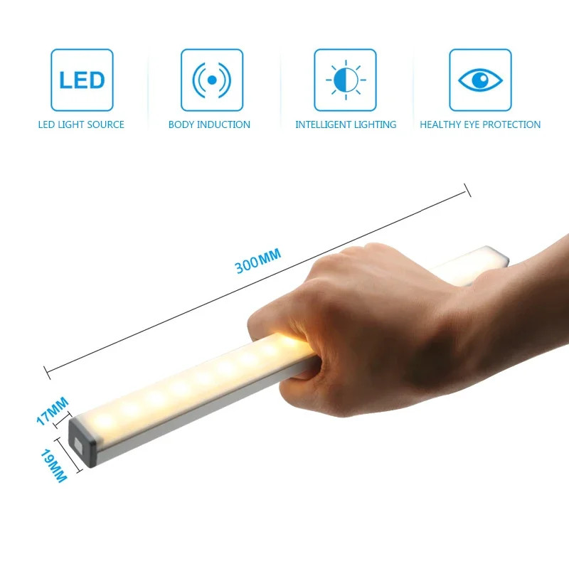 Night Light with PIR Motion Sensor, Rechargeable Bar Light, Magnetic, Wall Mounted, Energy Saving,
