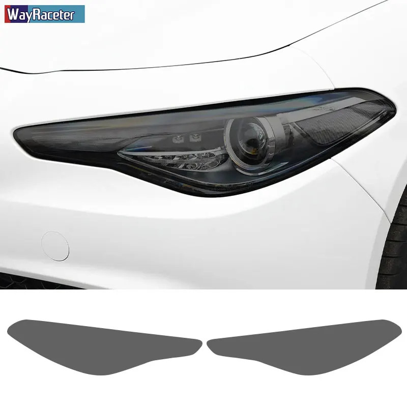 2 Pcs Car Headlight Protective Film Front Light Transparent Smoked Black TPU Sticker For Alfa Romeo
