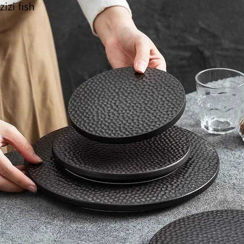 C Black Circular Ceramic Plate Restaurant Steak Plate Pasta Plate Dessert Sushi Plates Serving Plat
