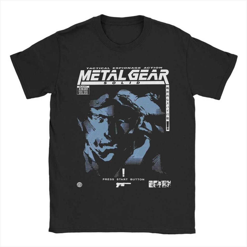 เสื้อยืดคอเต่าสำหรับผู้ใหญ่ MGS Metal Gear Solid แขนสั้น สไตล์เรโทร ทำจากฝ้าย