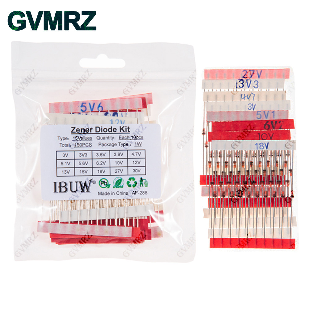 150PCS 15 ค่า 1W Zener Diode Kit 3V-30V สําหรับแรงดันไฟฟ้าระเบียบโครงการอิเล็กทรอนิกส์