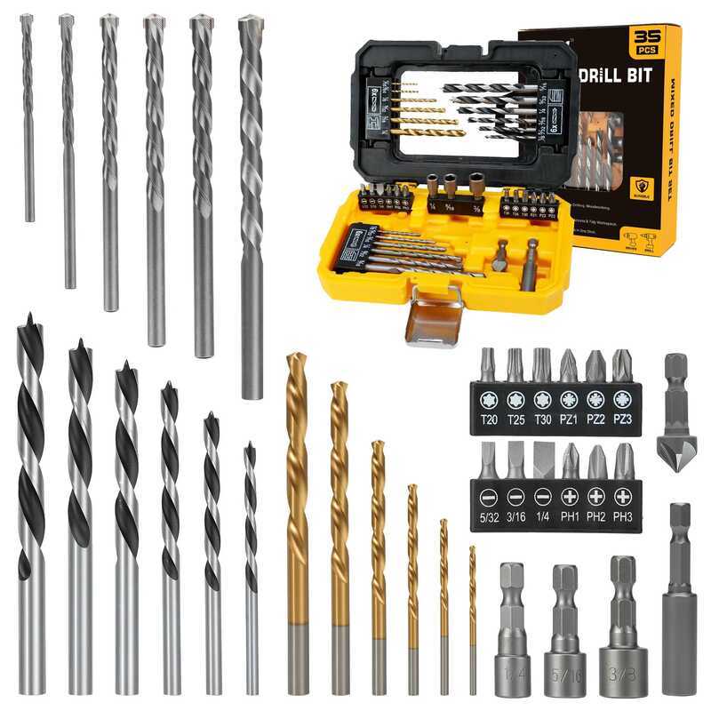 C TOLESA 35Pcs Bit Combination Tool Set Wooorking Twist Drill Stone Drill Wood Drill Drill & Driver