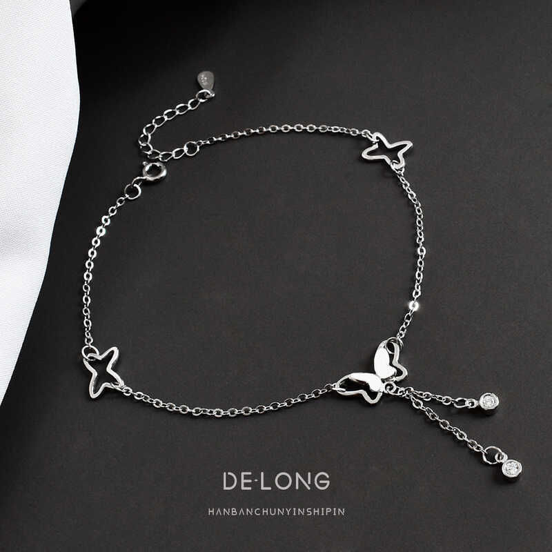 Niche Temperament Design Butterfly Anklet s925 Sterling Silver Footwear chic เวอร์ชั่นเกาหลีที่ไม่ซ้