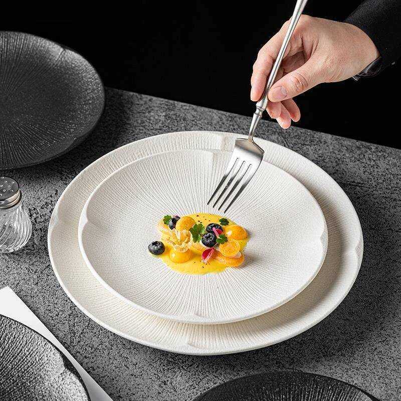 C Solid Color Stone Patterned Ceramic Slanted Edge Flat Plate Steak Plate Dessert Sushi Plate Molec