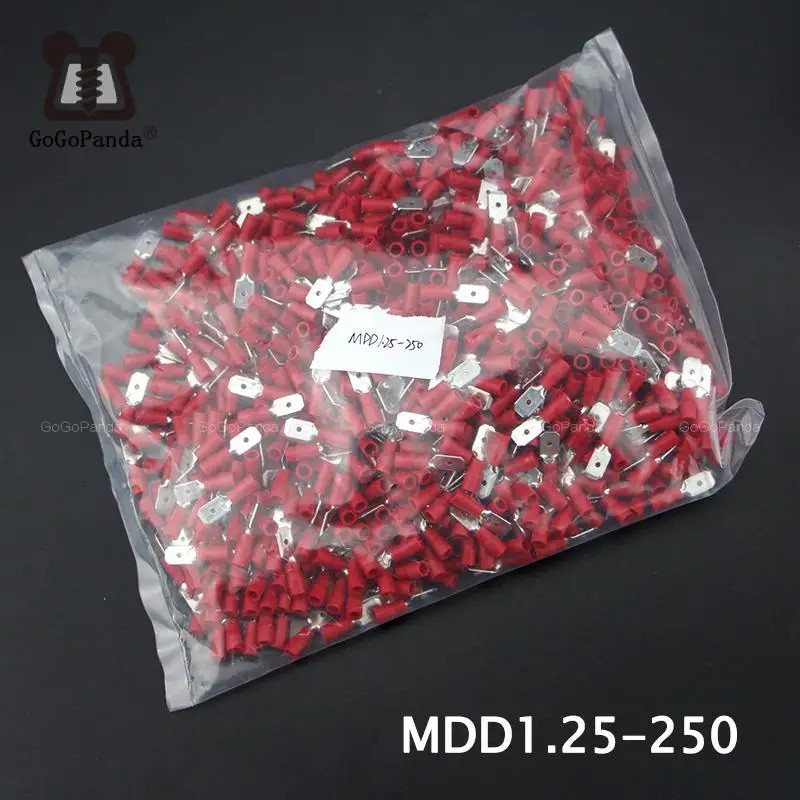 1000Pcs/lot Red MDD1.25-(187 250) Brass Male Quick Disconnects Pre-insulated Terminal Cold Pressed