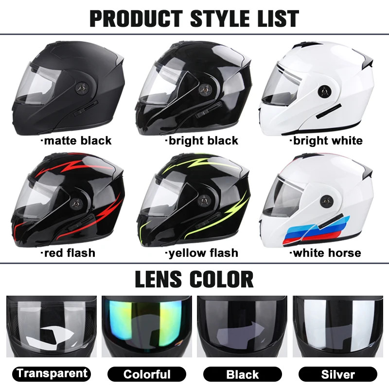 DOT Certification Uchoose Motorcycle Helmet Double Lens Cross Section Helmet Safety Modular Flip He