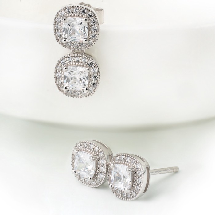 Ar-Kang Collection AKE617 ต่างหู White Cz AAA (เงินแท้92.5%)