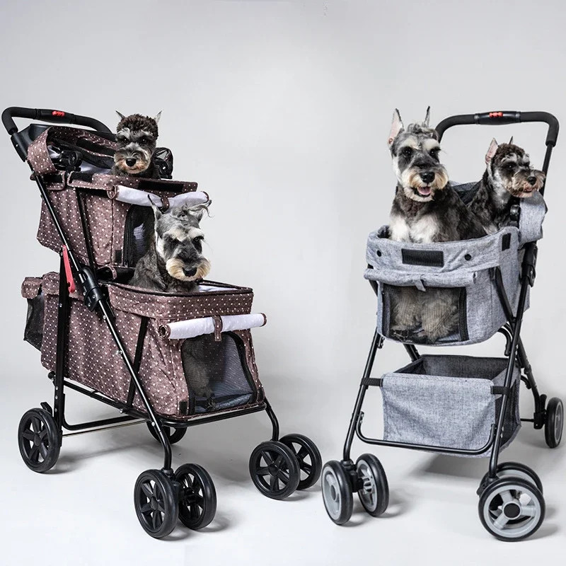 Detachable Lightweight Pet Stroller Foldable Multi-pet Double-decker Trolley Pet Cart with Basket V