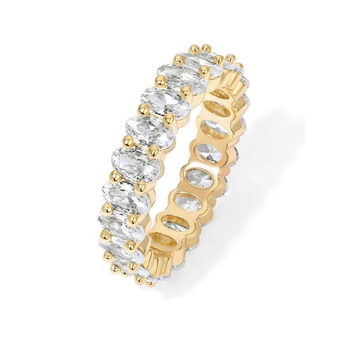 Peiwo Eternal แหวนรูปไข่ 5A & 6A Cube Zirconia Love 14K Gold-Plated Stackable สุภาพสตรีแฟชั่นงานแต่