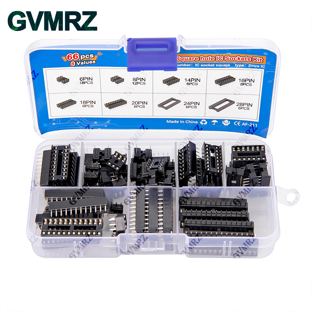 66 ชิ้น/ล็อต พร้อมกล่อง DIP IC ซ็อกเก็ต Adaptor Solder ประเภทซ็อกเก็ต ชุด 6/8/14/16/18/20/24/28 ขา IC Connector