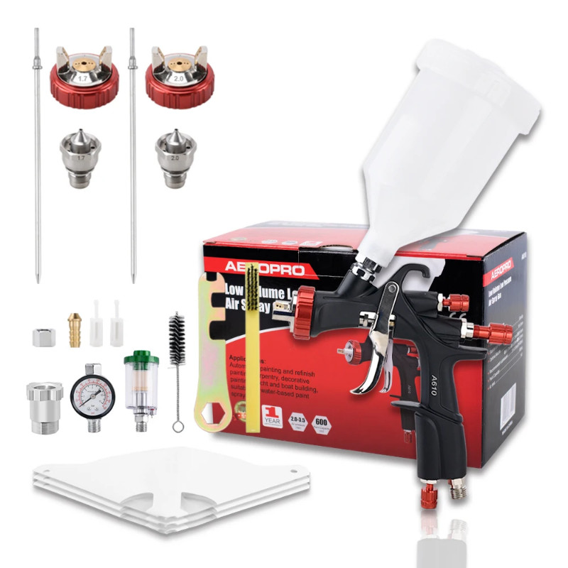 AEROPRO R500 LVLP Air Spray Gun Kit A610 Automotive Paint Gun 1.3/1.7/2.0mmNozzles Paint Spray Gun