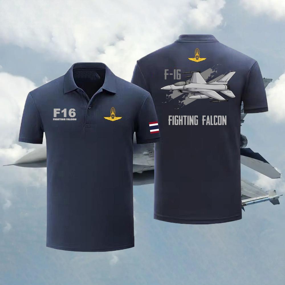 เสื้อโปโล F-16 พิมพ์เครื่องบินขับไล่ F-16 Peace Thailand S-5XL Unisex "F-16 FIGHTING FALCON"#01