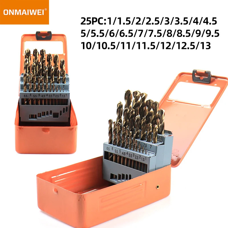 13/19/25 Pcs M35 Cobalt Twist Drill Bits Metric Straight Shank Set With Metal Case For Metal Stainl