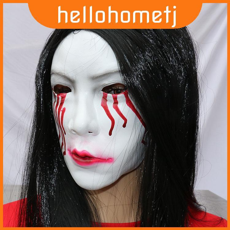 หน้ากาก Npc สยองขวัญ Latex ผมยาวเลือด Sadako คอสเพลย์สําหรับปาร์ตี้ฮาโลวีนเครื่องแต่งกายและ
