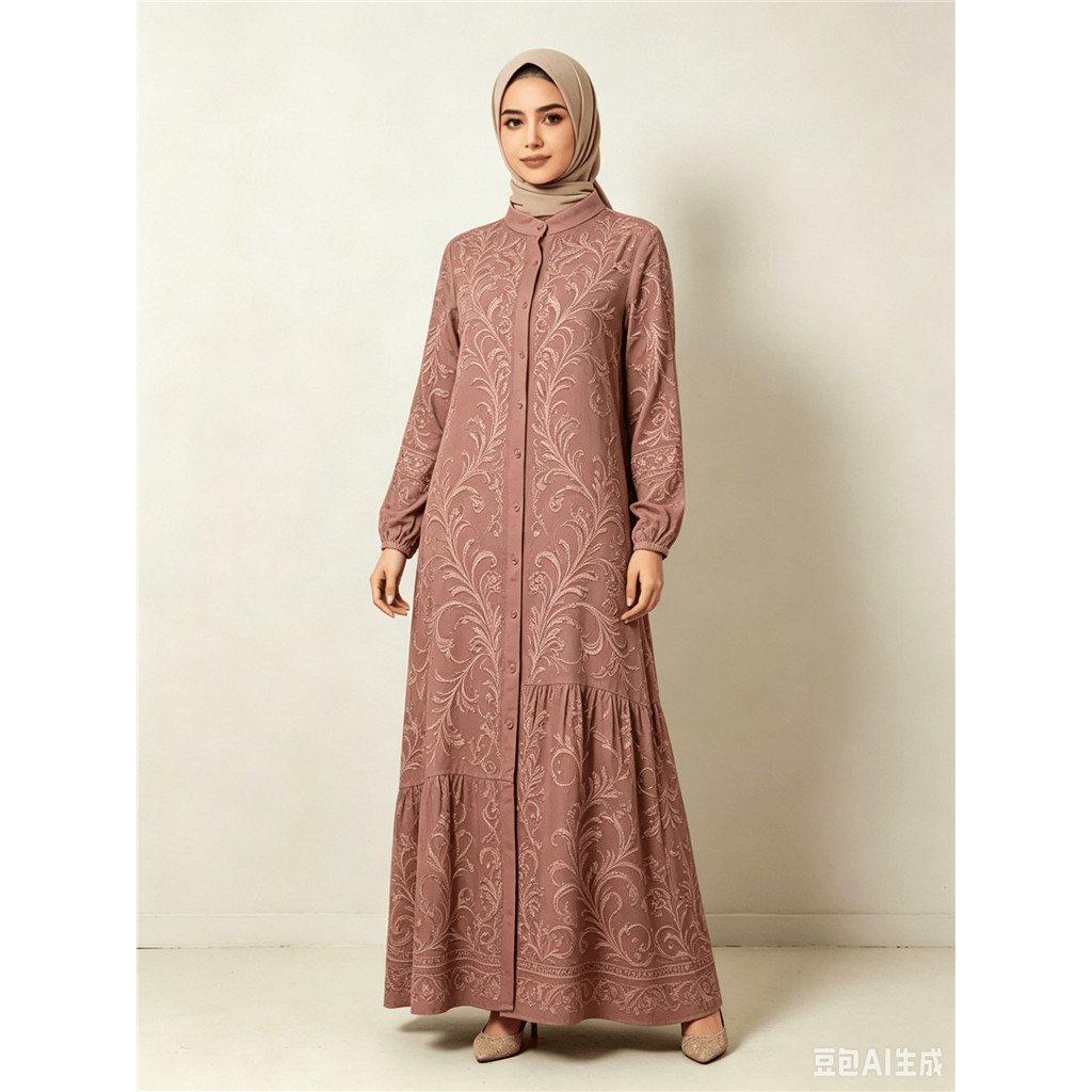 ผู้หญิงดอกไม้ปุ่มลง Abaya Maxi ชุด, Elegant แขนยาวเจียมตัวมุสลิมชุด,ลําลองหลวมอิสลามสวดมนต์ Robe สําหรับ Ramadan/Eid Shirtdress 81