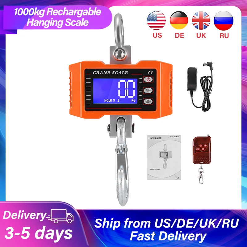 1000kg Rechargable Electric Crane Scale LCD Industrial Hanging Scale Heavy Duty Scale Hook Farm Hun
