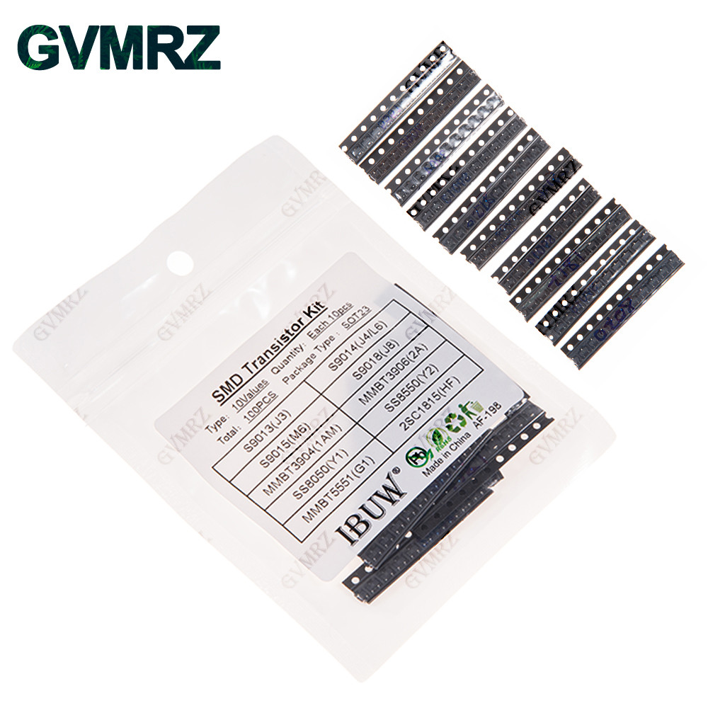 10kinds X10pcs = 100pcs SOT-23 ชุดทรานซิสเตอร์ SMD S9013 S9014 S9015 S9018 MMBT3904 MMBT3906 SS8050 
