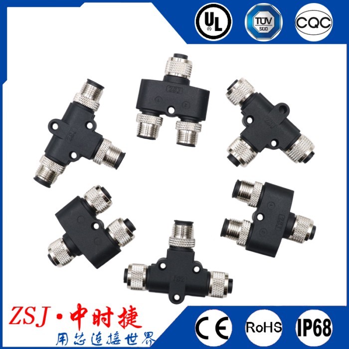 ฟางฟาง M12-A Encoding Walker T-Type Tee 4/5/8/12P ปั๊มน้ําอุตสาหกรรม Automation อุปกรณ์ Sensor Joint