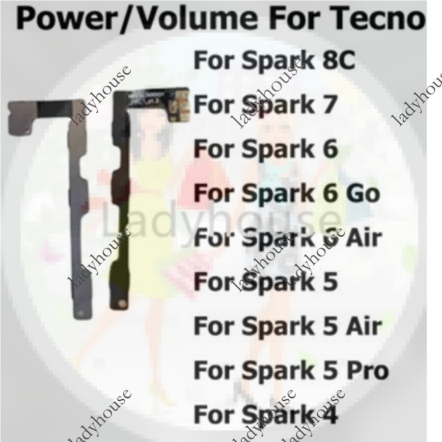 ใหม่สําหรับ Tecno Spark 7 6 5 4 3 Go Air Pro Lite เปิดปุ่มสวิทช์ Volume ปุ่มคีย์สําหรับ Spark 8C Flex สาย