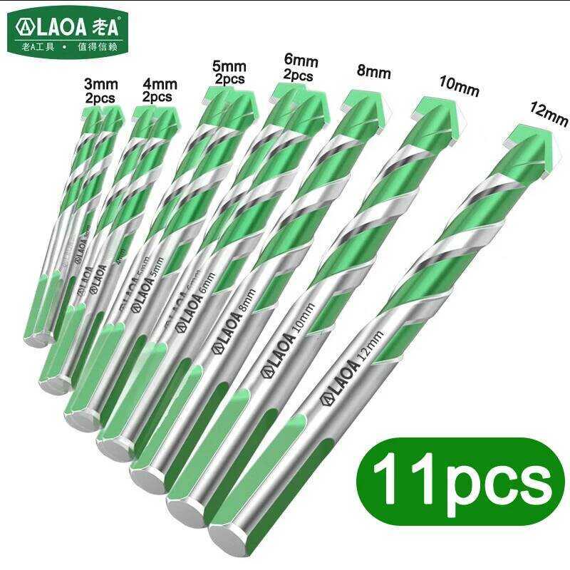 C LAOA 11Pcs Multifunctional Overlord Drill Alloy Steel Triangle Drill Ceramic Tile Cement Metal Ir
