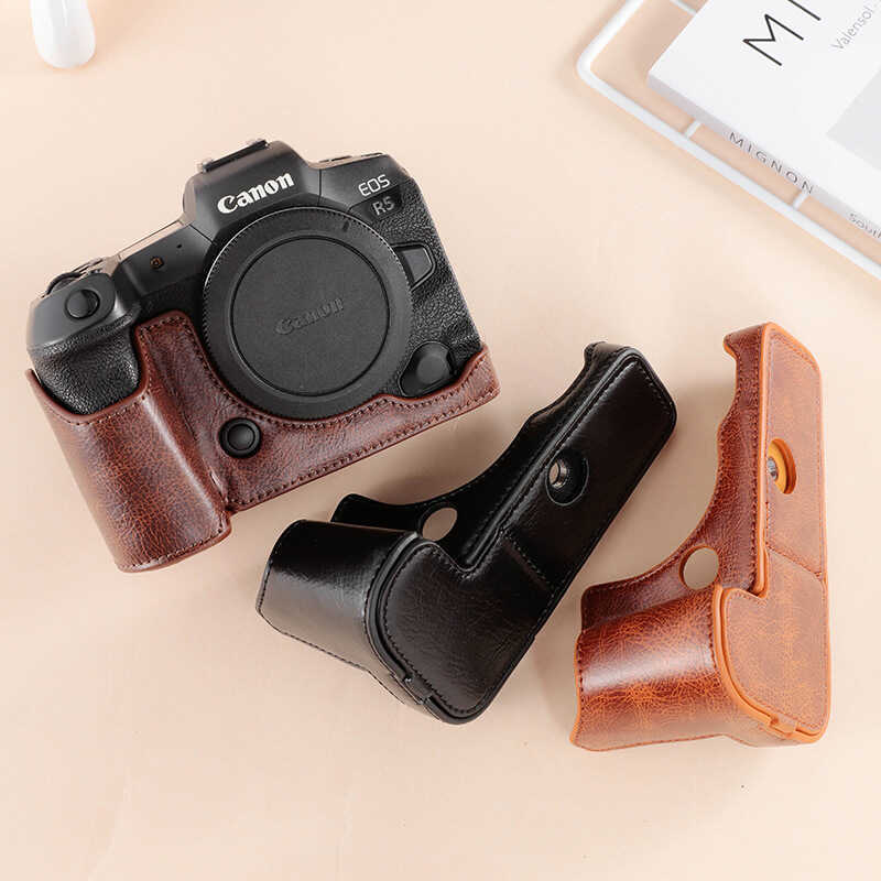 กระเป๋ากล้อง Canon EOSR EOS R5 R6 EO R5 เคสหนังฐานเคสกล้องแบบถอดได้หนังแท้ไหล่