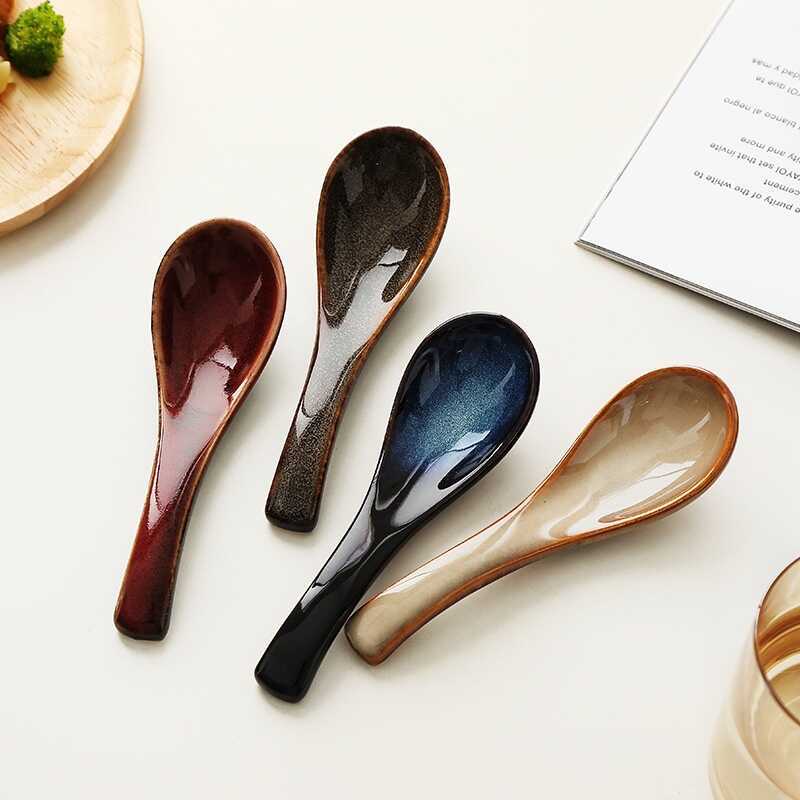 C [Free Shipping] 4Pcs Japanese Ramen Soup Spoons Ceramic Asian Soup Spoon For Ramen Noodles Cerami