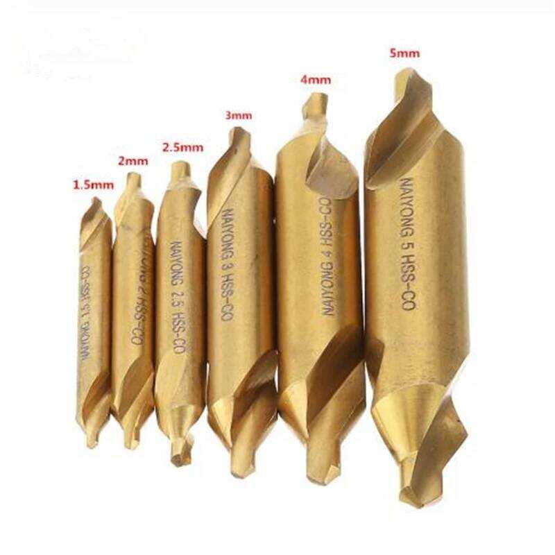 C 6Pcs/Set HSS M35 Cobalt Center Drill Bit 1.5/2/2.5/3/4/5Mm Standard 60 Degree Angle Countersink D