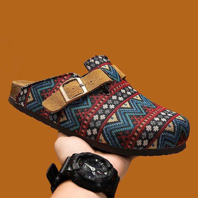 C Walking Shoes Classic Versatile Closed Toe Men's Summer Sandals Casual Shoes Breathable Cork Mule