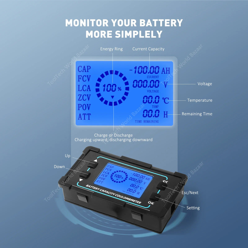 8-120v 500A Battery Monitor,  Detection CapacityTester,12V/24V/36V/48V Li-ion/LiFePO4/AGM/Gel Batte