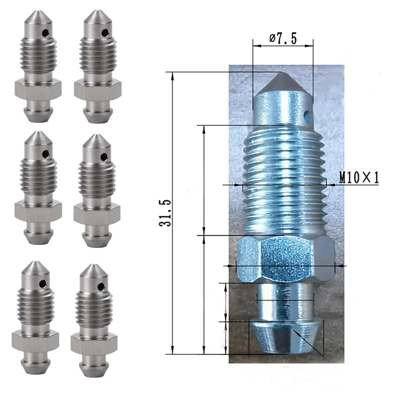 6 Pcs Length 31.5mm M10X1  Bleed Screw For Brake Wheel Cylinder Thread M10 x 1.0 Length  31.5mm Aut