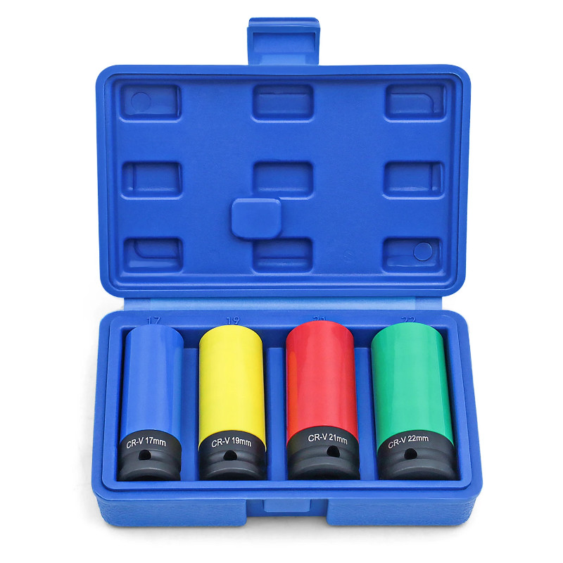 1/2 Inch Drive Wheel Protector Impact Socket, Thin Wall Deep Impact Socket Set Plastic Sleeve Lug N