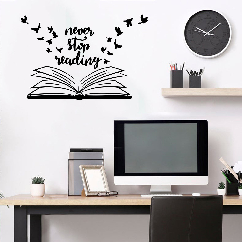 NEVER STOP READEING สติ๊กเกอร์ติดผนัง Pvc Wall Art กระดาษติดผนังสําหรับห้องนอนตกแต่งสติกเกอร์ภาพจิตร