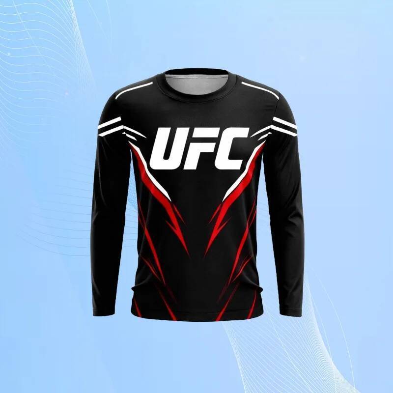 MOTO-ฤดูร้อนผู้ชาย UFC 3D พิมพ์เสื้อยืดแขนยาวผู้ชายรอบคอสบายๆกีฬา Top