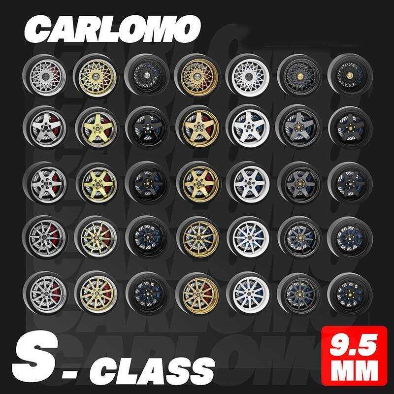 C Carlomo 1/64 Hot Wheels S-Class Wheels With Rubber Tires Brake Disc Assembly Rims Modified Parts