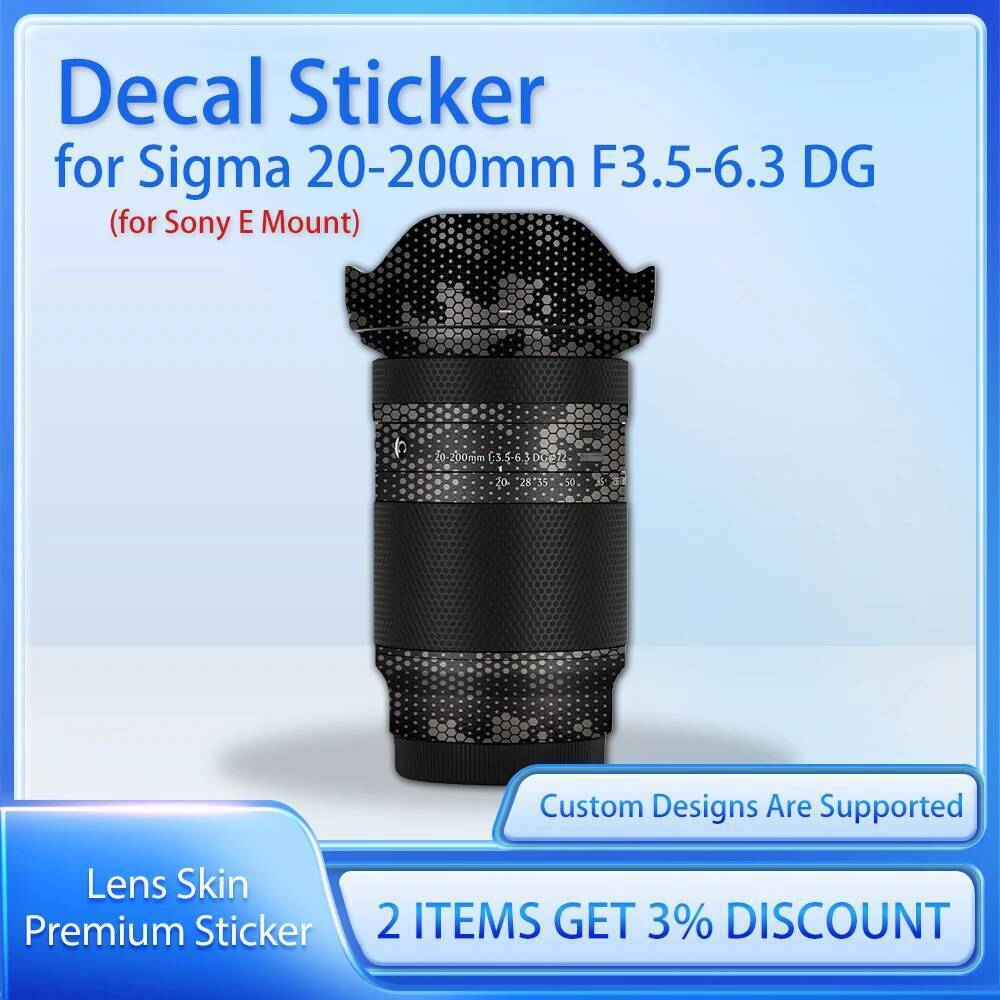 สําหรับ Sigma 20-200 มม.F3.5-6.3 DG กล้อง Skin Decal ฝาครอบฟิล์ม Skin Wrap ครอบคลุม 20200 รูปลอกสําห