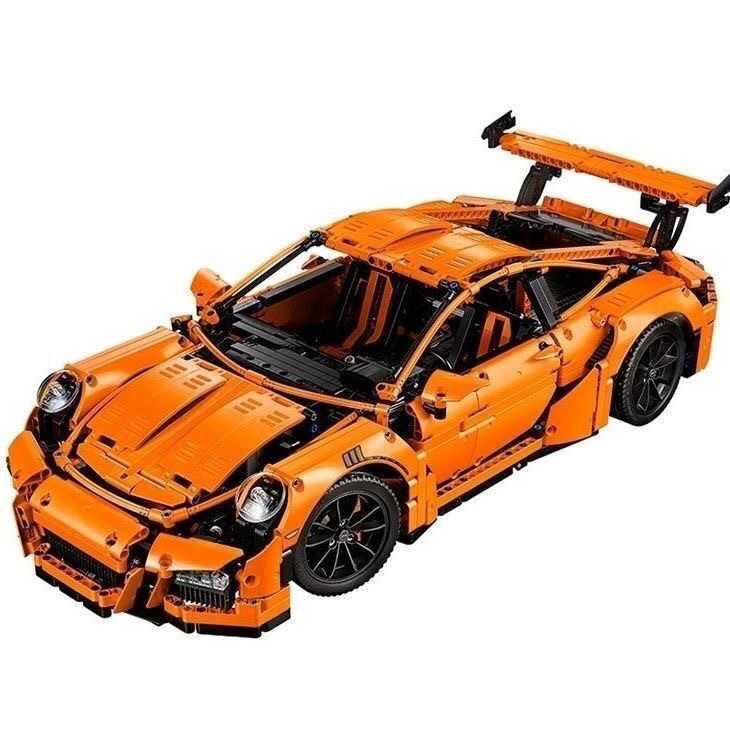 เข้ากันได้กับ Lego Orange Porsche GT3RS Mechanical Group Racing Car Model ประกอบของเล่นบล็อกตัวต่อ