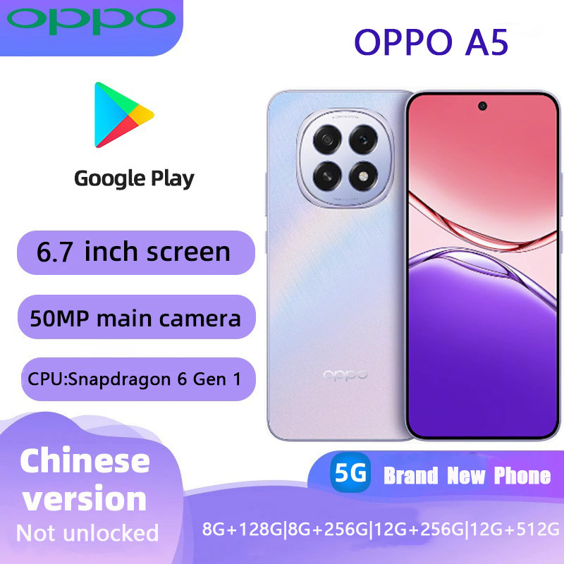 ยี่ห้อใหม่ OPPO A5 5G Snapdragon 6 Gen 1 6500mAh แบตเตอรี่ขนาดใหญ่ 45W SUPERVOOC IP69 กันน้ํา