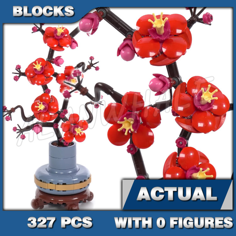 327pcs Creator Expert Plum Blossom Winter Plant Red Magenta Flowerpot 99369 Building Blocks ของเล่นเ