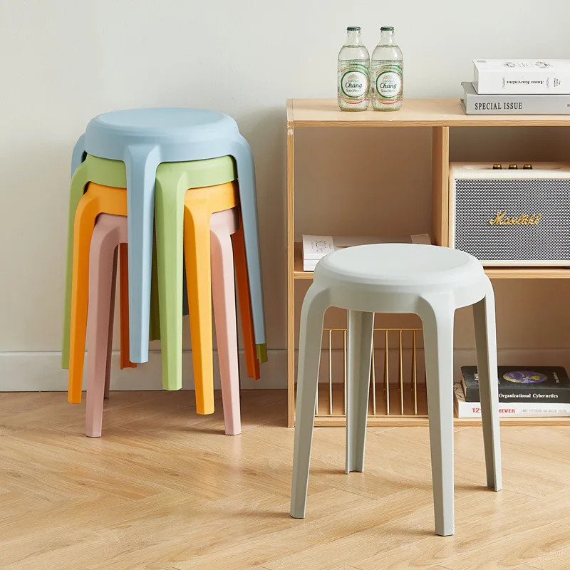 Plastic Round Stool Household Dining Table Stackable Bench Living Room Casual Creative Plastic Roun